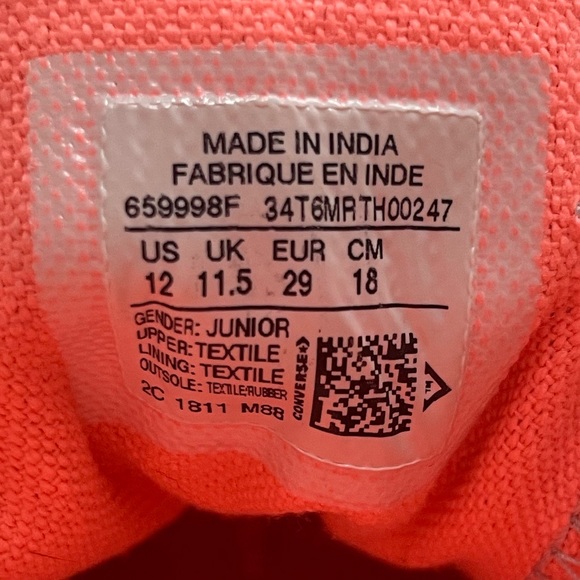 Converse Ox White Hyper Orange Girls Size 12 Converse All Star Chucks Low Tops - Picture 6 of 16